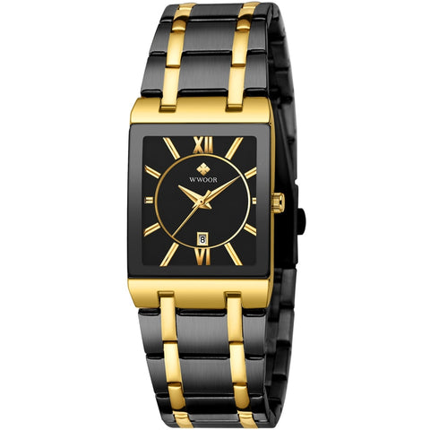 Image of Luxury Square Dress Black Gold Quartz Wrist Watch Stainless Steel Waterproof Women Watch-FrenzyAfricanFashion.com