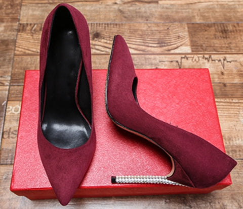 Image of Bridal Pumps Pearl Embellished Blade Heels Pointed Toe Slip-FrenzyAfricanFashion.com