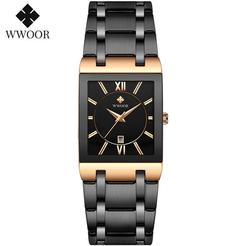 Image of Luxury Square Dress Black Gold Quartz Wrist Watch Stainless Steel Waterproof Women Watch-FrenzyAfricanFashion.com