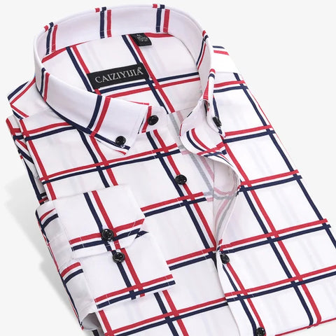 Image of Men's Non-iron Long-Sleeve Buffalo Plaid Shirt Without Pocket Button Down Collar Casual Standard-fit Gingham 100% Cotton Shirts-FrenzyAfricanFashion.com