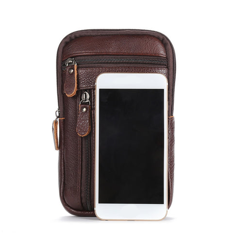 Image of Men's Genuine Leather Waist Packs Phone Pouch Bags Waist Bag Male Small Chest Shoulder Belt Bag 2021 Designer Crossbody Bags-FrenzyAfricanFashion.com
