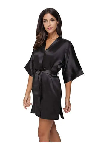 Image of Silk Satin Wedding Bride Bridesmaid Robe Floral Bathrobe Short Kimono Robe Night Robe Bath Robe Fashion Dressing Gown For Women-FrenzyAfricanFashion.com