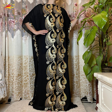 Image of Women Abaya African Embroidery Flower Dress With Scarf-FrenzyAfricanFashion.com