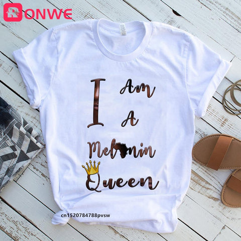 Image of Beauty African Lady Women T shirt African Black Girl History Month Female T-shirt Melanin Tee Shirt-FrenzyAfricanFashion.com