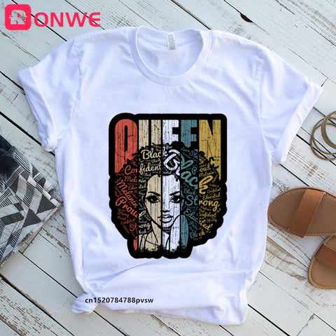 Image of Beauty African Lady Women T shirt African Black Girl History Month Female T-shirt Melanin Tee Shirt-FrenzyAfricanFashion.com