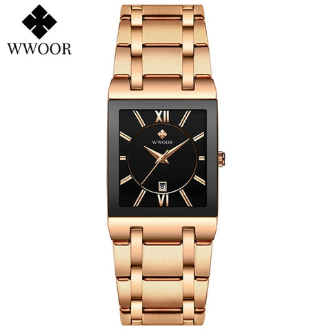 Image of Luxury Square Dress Black Gold Quartz Wrist Watch Stainless Steel Waterproof Women Watch-FrenzyAfricanFashion.com