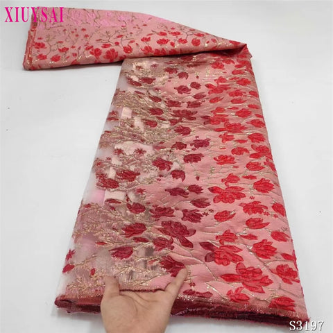 Image of Fabric Lace Nigerian French Tulle Lace Brocade Lace Fabric for Wedding Party Dress-FrenzyAfricanFashion.com
