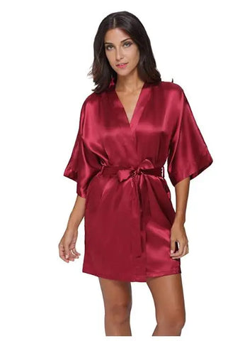 Image of Silk Satin Wedding Bride Bridesmaid Robe Floral Bathrobe Short Kimono Robe Night Robe Bath Robe Fashion Dressing Gown For Women-FrenzyAfricanFashion.com