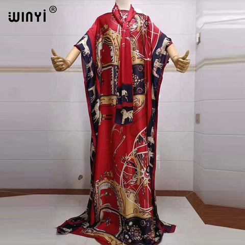 Image of Fancy Abaya Dress Women Print Bohemia Hijab Loose Muslim dress-FrenzyAfricanFashion.com
