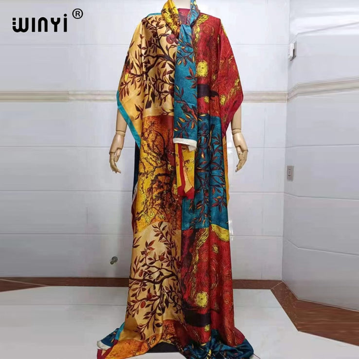Fancy Abaya Dress Women Print Bohemia Hijab Loose Muslim dress-FrenzyAfricanFashion.com