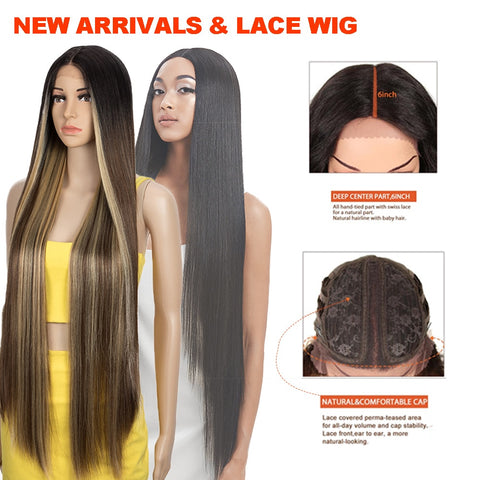 Image of Noble Synthetic Lace Front Wigs For Women 38 Inch Straight Wig Lace Wig Ombre Blonde Lace Wigs Cosplay Straight Lace Front Wig-FrenzyAfricanFashion.com