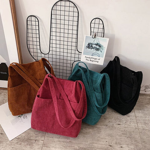 Image of Hylhexyr Corduroy Totes Bag Carry Shoulder Bag Retro Casual Handbags With Inner Pocket For School Work Beach Travel and Shopping-FrenzyAfricanFashion.com