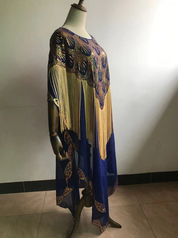 Image of Women Clothing Dashiki Tassel Sequins Loose Dress Free Size-FrenzyAfricanFashion.com