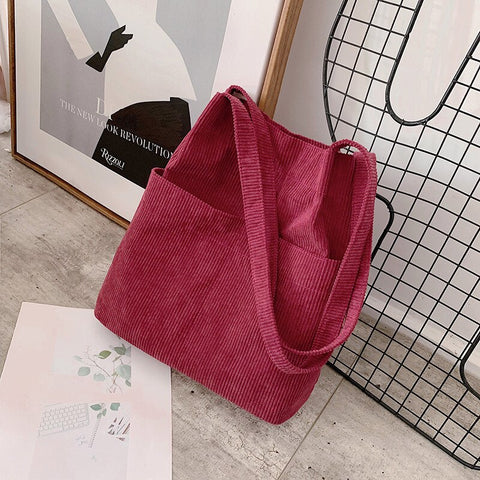 Image of Hylhexyr Corduroy Totes Bag Carry Shoulder Bag Retro Casual Handbags With Inner Pocket For School Work Beach Travel and Shopping-FrenzyAfricanFashion.com