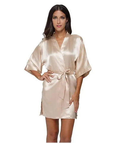 Image of Silk Satin Wedding Bride Bridesmaid Robe Floral Bathrobe Short Kimono Robe Night Robe Bath Robe Fashion Dressing Gown For Women-FrenzyAfricanFashion.com