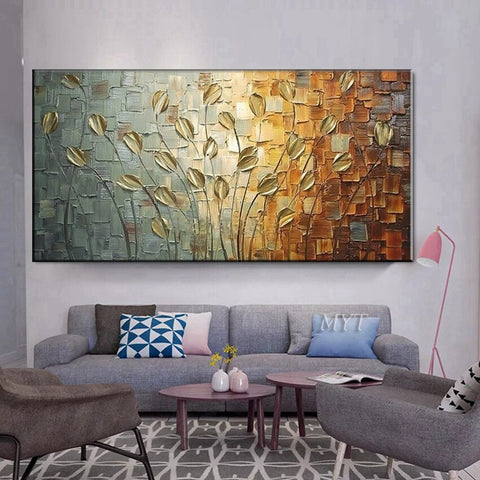 Image of Nordic Art Abstract Leaves Flowers Oil Painting on Canvas Wall Art Posters Prints Wall Pictures for Living Room Home Cuadros-FrenzyAfricanFashion.com