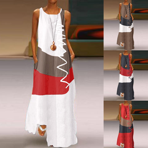 Image of ZANZEA 2022 Womens Autumn Sundress Stitching Maxi Dress Casual Long Sleeve Tunic Vestidos Female Cotton Linen Robe-FrenzyAfricanFashion.com