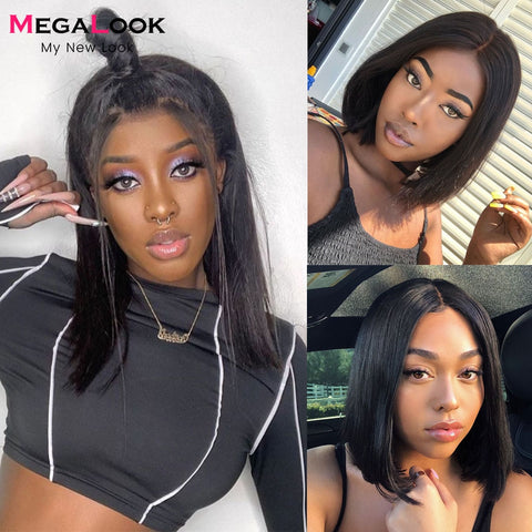 Image of Lace Wig Short Bob Wig Pre Plucked Bone Straight Human Hair Wigs-FrenzyAfricanFashion.com