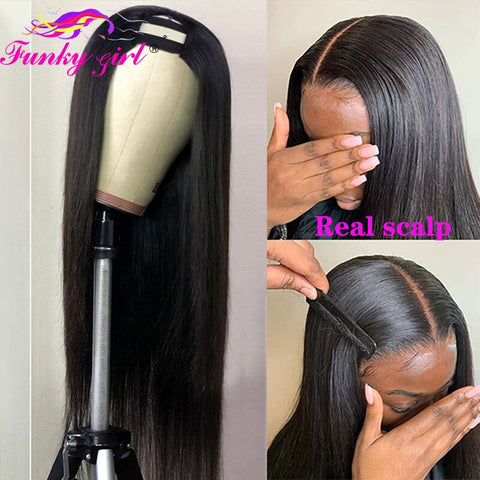 Image of FG Straight U Part 150% Density Natural Brazilian Human Hair Long Wigs Brazilian Straight Wigs Non Lace For Black Women 8-28Inch-FrenzyAfricanFashion.com