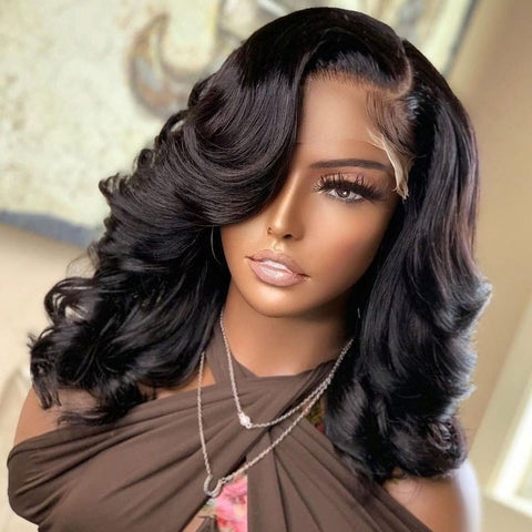 Image of Dillon Short Bob Human Hair pre-plucked body waves and middle part lace wigs.-FrenzyAfricanFashion.com