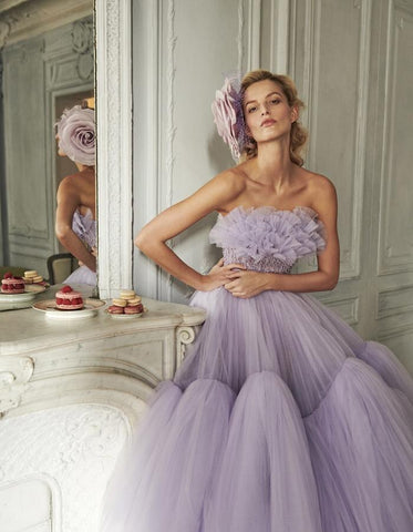 Image of Lavender Purple Ball Gown Dress Beaded Ruffles Dress Lush Tulle Dress For Women Fluffy Prom Dresses Soft Wedding Dress For Bride-FrenzyAfricanFashion.com
