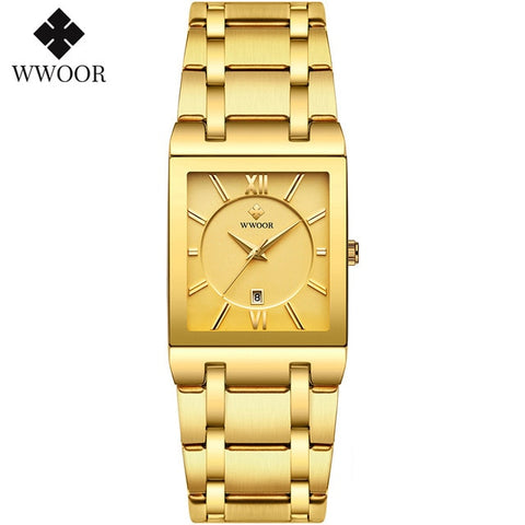 Image of Luxury Square Dress Black Gold Quartz Wrist Watch Stainless Steel Waterproof Women Watch-FrenzyAfricanFashion.com