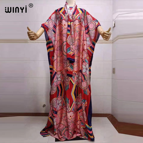 Image of Fancy Abaya Dress Women Print Bohemia Hijab Loose Muslim dress-FrenzyAfricanFashion.com