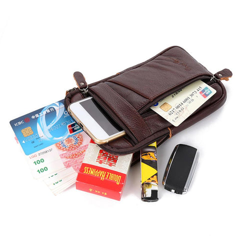 Image of Men's Genuine Leather Waist Packs Phone Pouch Bags Waist Bag Male Small Chest Shoulder Belt Bag 2021 Designer Crossbody Bags-FrenzyAfricanFashion.com