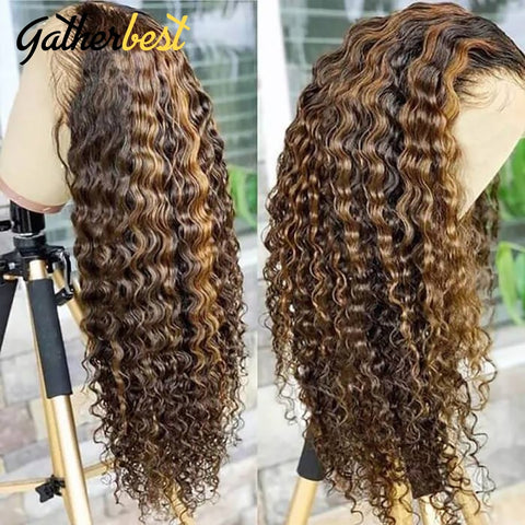 Image of Deep Curly Lace Front Ombre Blonde Curly Wigs Pre Plucked With Baby Hair 180 Density-FrenzyAfricanFashion.com
