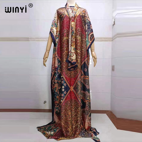 Image of Fancy Abaya Dress Women Print Bohemia Hijab Loose Muslim dress-FrenzyAfricanFashion.com