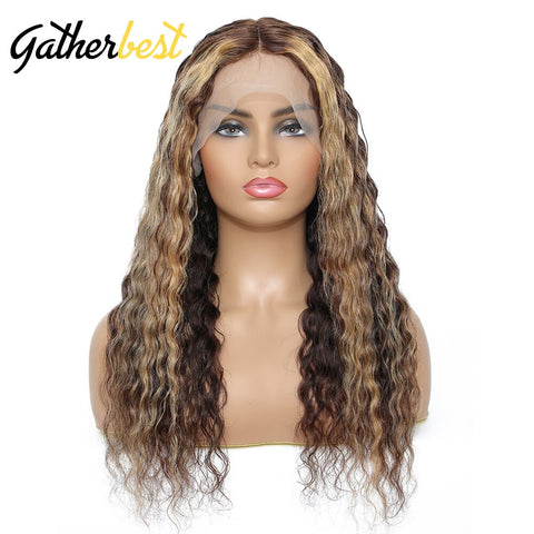 Image of Deep Curly Lace Front Ombre Blonde Curly Wigs Pre Plucked With Baby Hair 180 Density-FrenzyAfricanFashion.com