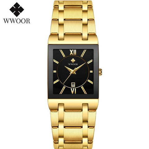 Image of Luxury Square Dress Black Gold Quartz Wrist Watch Stainless Steel Waterproof Women Watch-FrenzyAfricanFashion.com