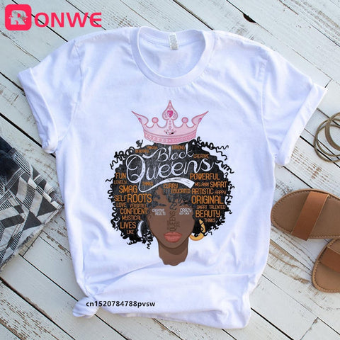 Image of Beauty African Lady Women T shirt African Black Girl History Month Female T-shirt Melanin Tee Shirt-FrenzyAfricanFashion.com