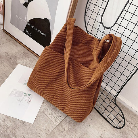 Image of Hylhexyr Corduroy Totes Bag Carry Shoulder Bag Retro Casual Handbags With Inner Pocket For School Work Beach Travel and Shopping-FrenzyAfricanFashion.com