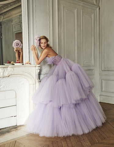 Image of Lavender Purple Ball Gown Dress Beaded Ruffles Dress Lush Tulle Dress For Women Fluffy Prom Dresses Soft Wedding Dress For Bride-FrenzyAfricanFashion.com