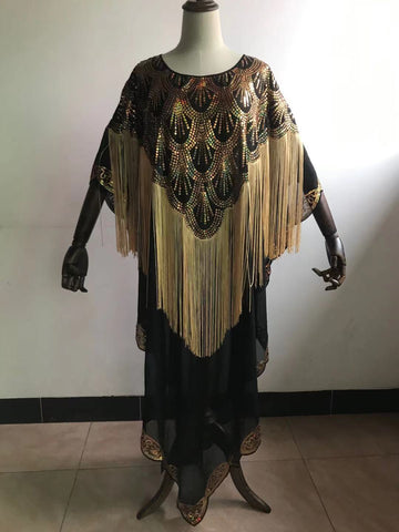 Image of Women Clothing Dashiki Tassel Sequins Loose Dress Free Size-FrenzyAfricanFashion.com