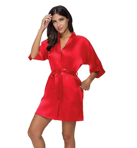 Image of Silk Satin Wedding Bride Bridesmaid Robe Floral Bathrobe Short Kimono Robe Night Robe Bath Robe Fashion Dressing Gown For Women-FrenzyAfricanFashion.com