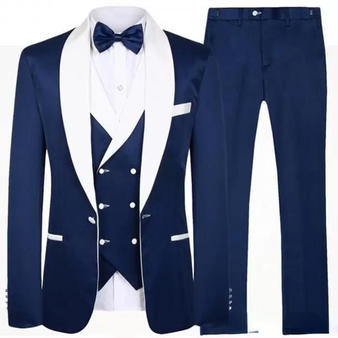Image of Tailor Made Royal Blue Men's Suit 2021 Groom Tuxedos Peak Lapel Best Man Suits Mens Wedding Suits (Jacket+Pants+Vest)-FrenzyAfricanFashion.com