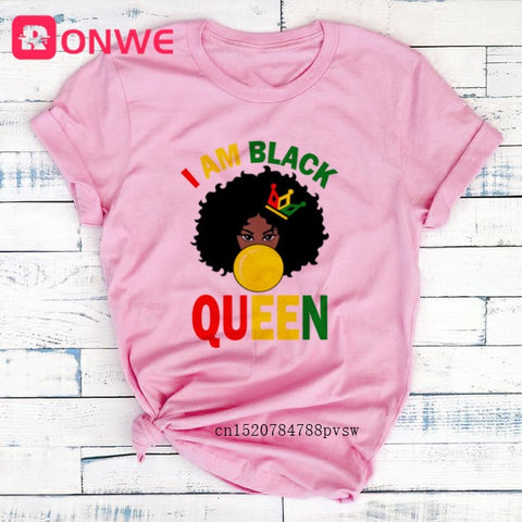 Image of Beauty African Lady Women T shirt African Black Girl History Month Female T-shirt Melanin Tee Shirt-FrenzyAfricanFashion.com