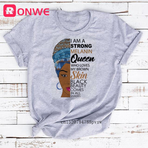 Image of Beauty African Lady Women T shirt African Black Girl History Month Female T-shirt Melanin Tee Shirt-FrenzyAfricanFashion.com