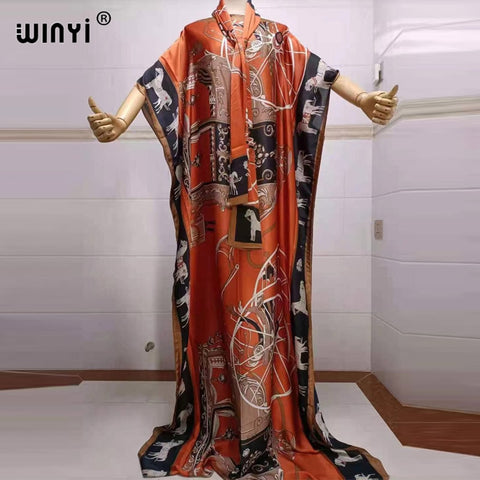 Image of Fancy Abaya Dress Women Print Bohemia Hijab Loose Muslim dress-FrenzyAfricanFashion.com