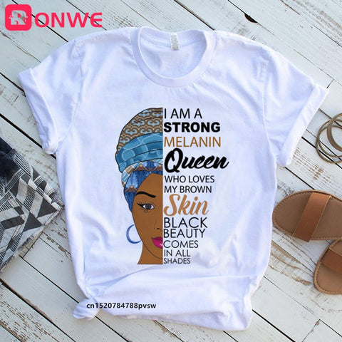 Image of Beauty African Lady Women T shirt African Black Girl History Month Female T-shirt Melanin Tee Shirt-FrenzyAfricanFashion.com