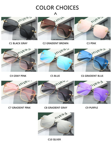 Image of Lady Oversize Rimless Square Bee Sunglasses Women Men Small Glasses-FrenzyAfricanFashion.com