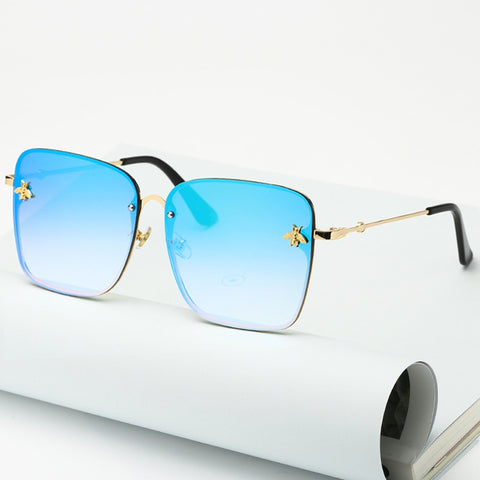 Image of Lady Oversize Rimless Square Bee Sunglasses Women Men Small Glasses-FrenzyAfricanFashion.com