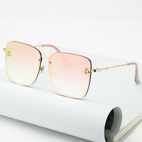 Image of Lady Oversize Rimless Square Bee Sunglasses Women Men Small Glasses-FrenzyAfricanFashion.com