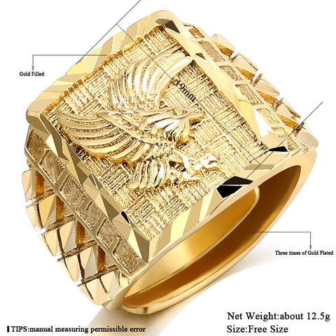 Image of Punk Rock Eagle Men 's Ring Luxury Gold Color Resizable To 7-11 Finger Jewelry Never Fade-FrenzyAfricanFashion.com