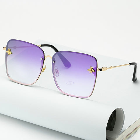 Image of Lady Oversize Rimless Square Bee Sunglasses Women Men Small Glasses-FrenzyAfricanFashion.com