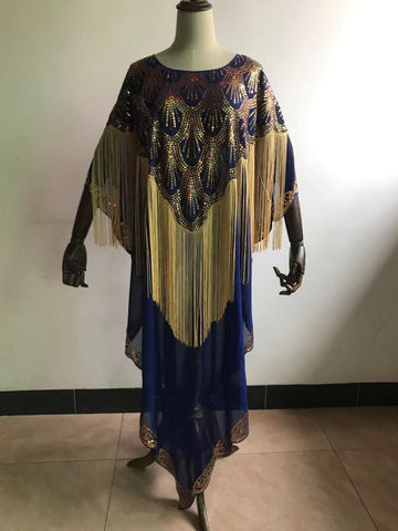 Image of Women Clothing Dashiki Tassel Sequins Loose Dress Free Size-FrenzyAfricanFashion.com