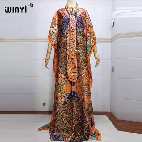 Image of Fancy Abaya Dress Women Print Bohemia Hijab Loose Muslim dress-FrenzyAfricanFashion.com