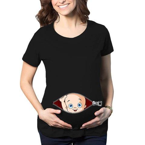 Image of Zipper Baby Loading Women Pregnant Funny T Shirt Girl Maternity Pregnancy Announcement Shirt New Mom Cloth-FrenzyAfricanFashion.com